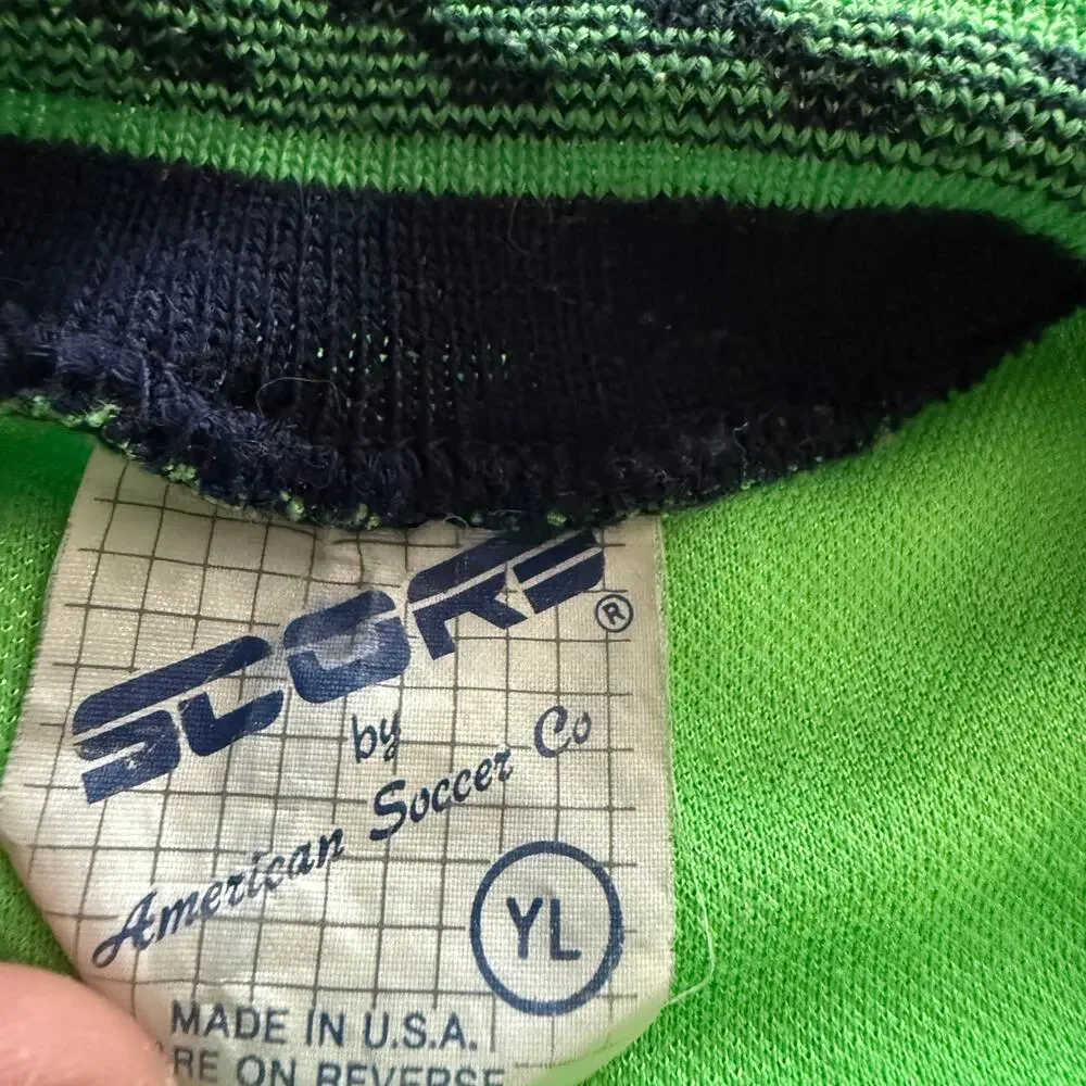 Vintage Score AYSO Neon Green Soccer Jersey Youth L Made USA 90s American Soccer